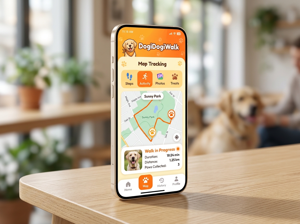 DogiDogiWalkアプリ画面モックアップ